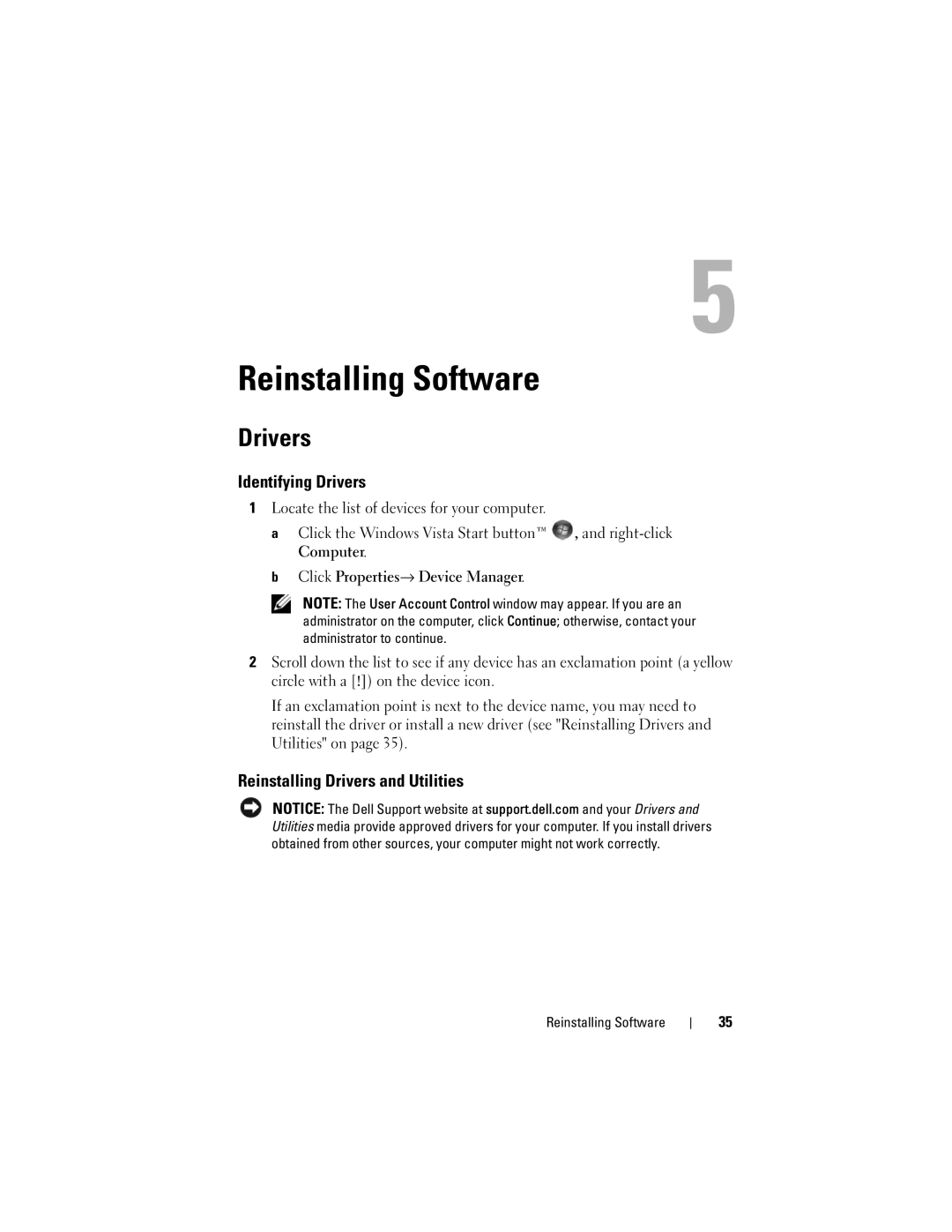 Dell H683D, E4200, PP15S specifications Reinstalling Software, Identifying Drivers, Reinstalling Drivers and Utilities 