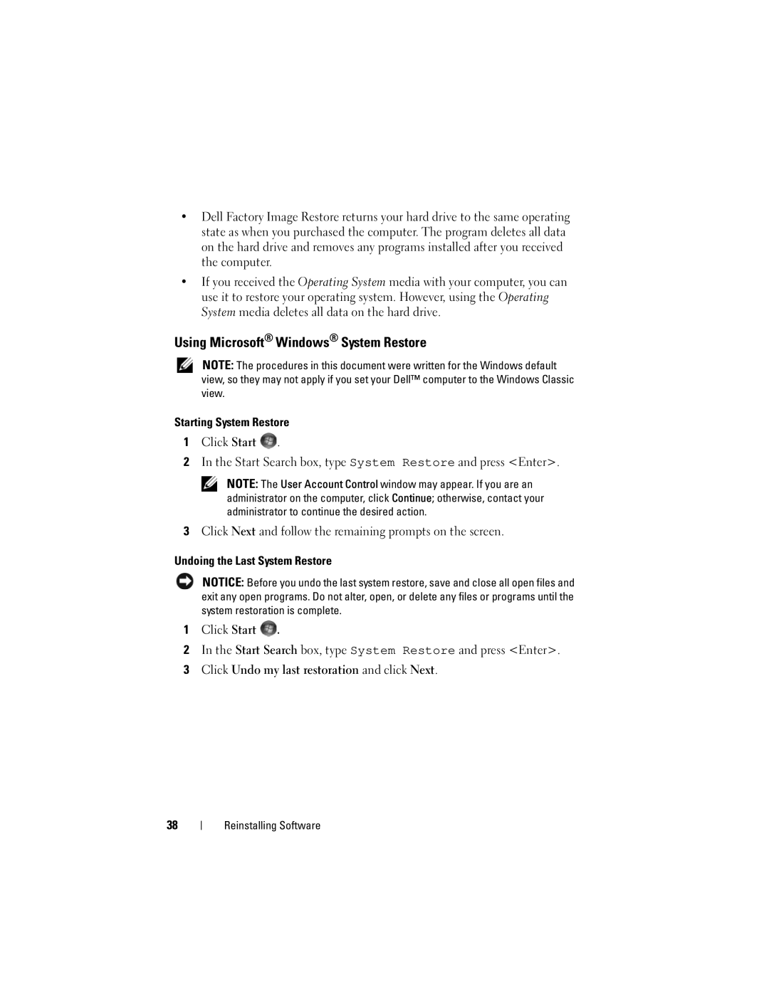 Dell H683D, E4200, PP15S specifications Using Microsoft Windows System Restore 