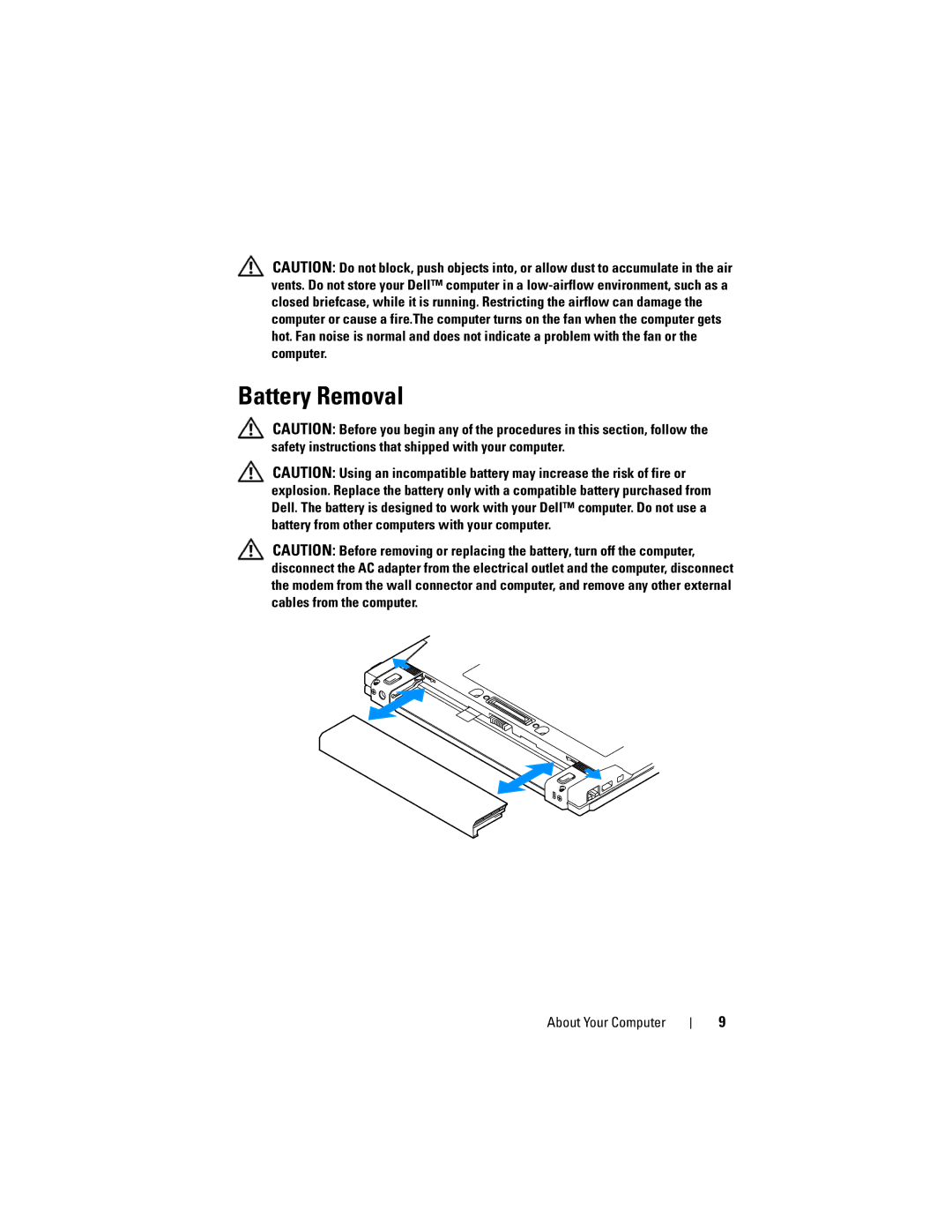 Dell E4200, PP15S, H683D specifications Battery Removal 