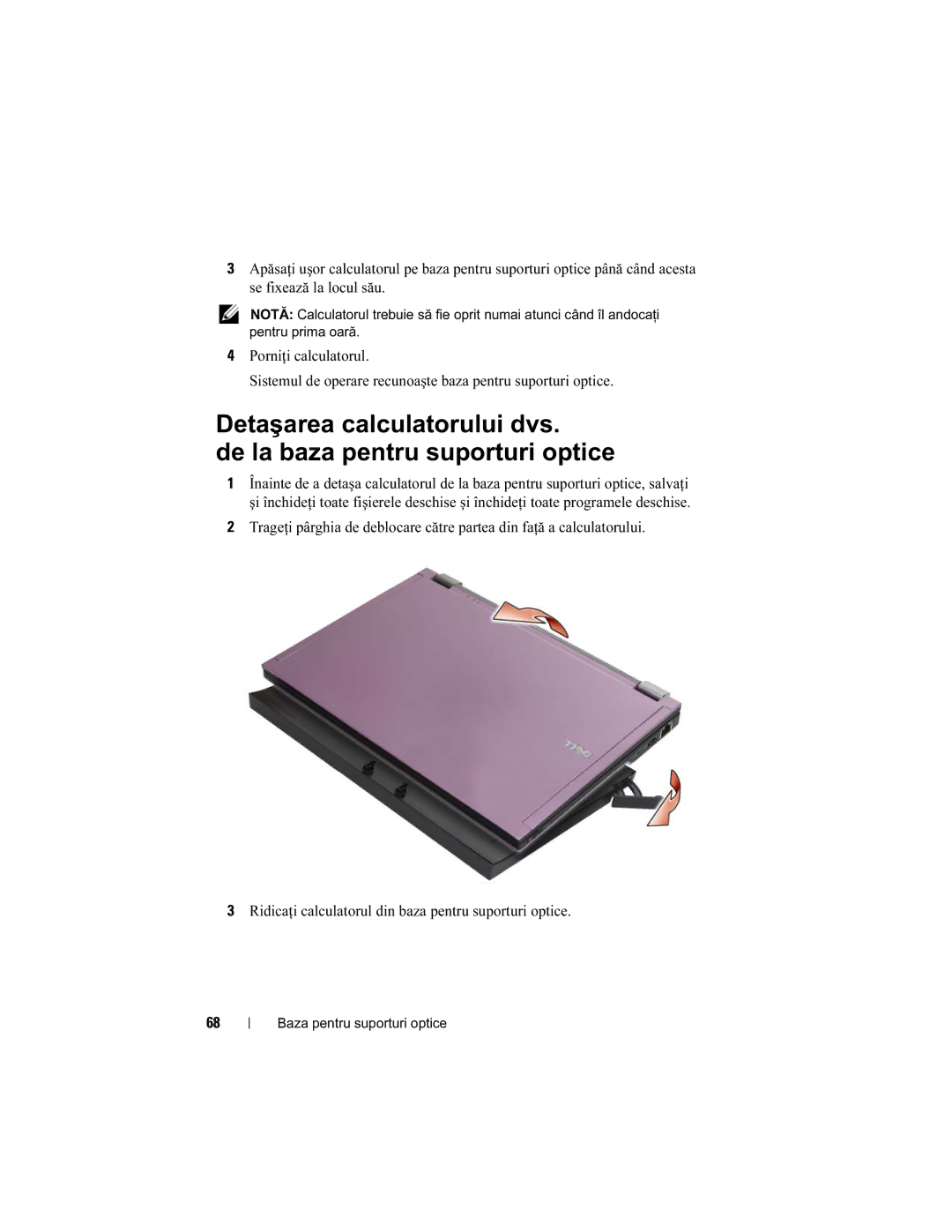 Dell E4200 manual Baza pentru suporturi optice 