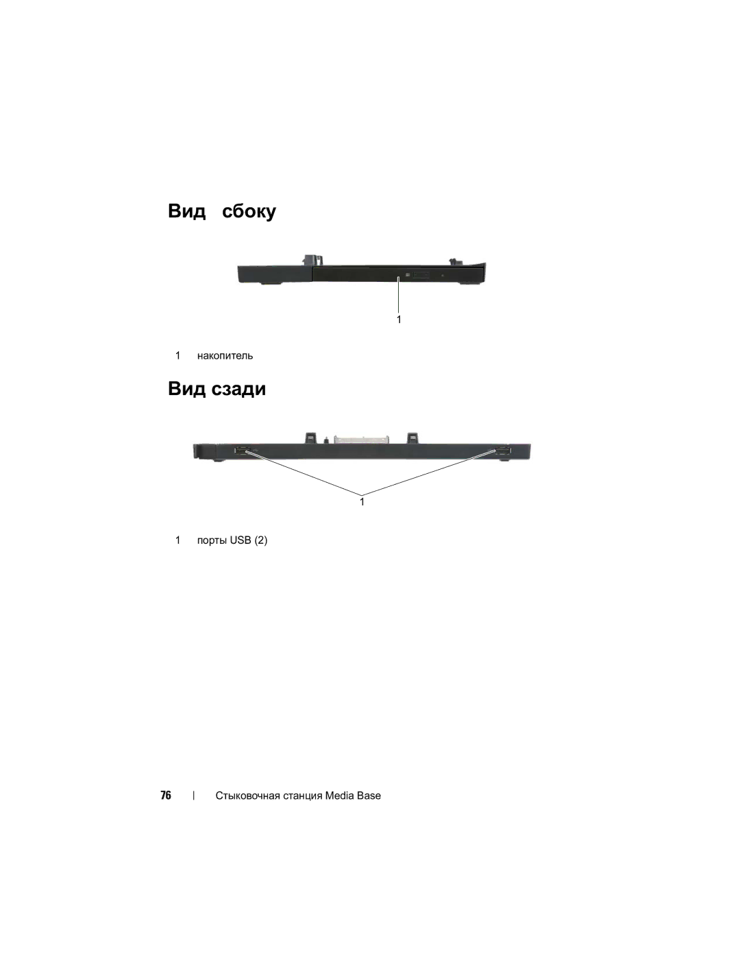 Dell E4200 manual Вид сбоку, Вид сзади, Накопитель, Порты USB Стыковочная станция Media Base 