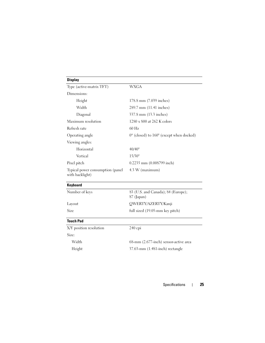 Dell PP13S, E4300, KR954 specifications Wxga 