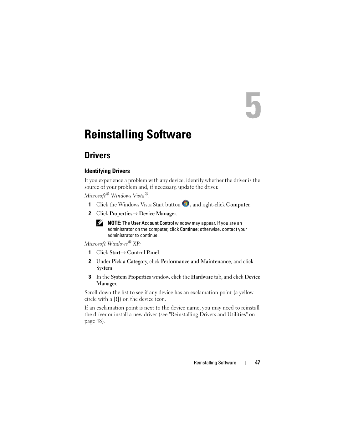 Dell KR954, E4300, PP13S specifications Reinstalling Software, Identifying Drivers 