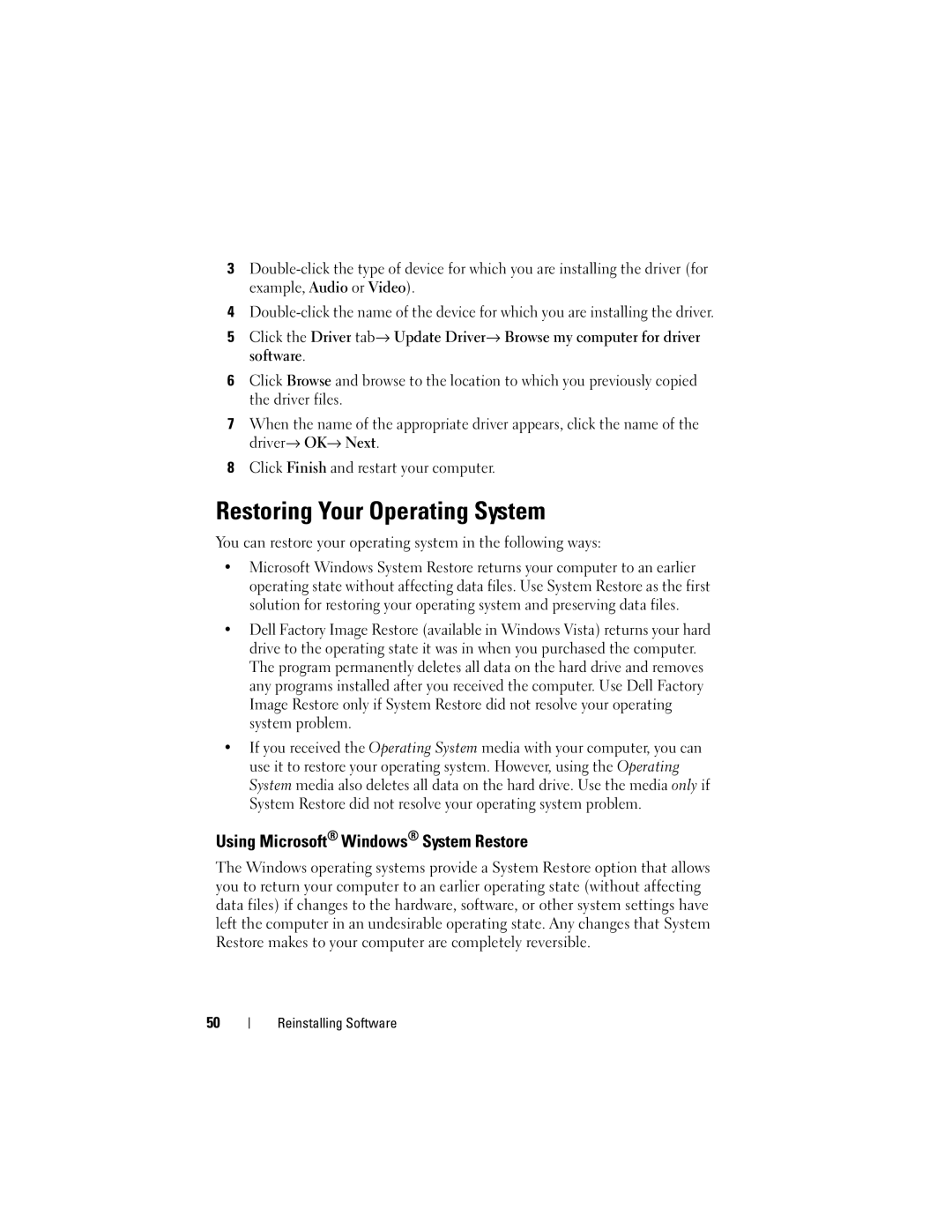 Dell KR954, E4300, PP13S specifications Restoring Your Operating System, Using Microsoft Windows System Restore 