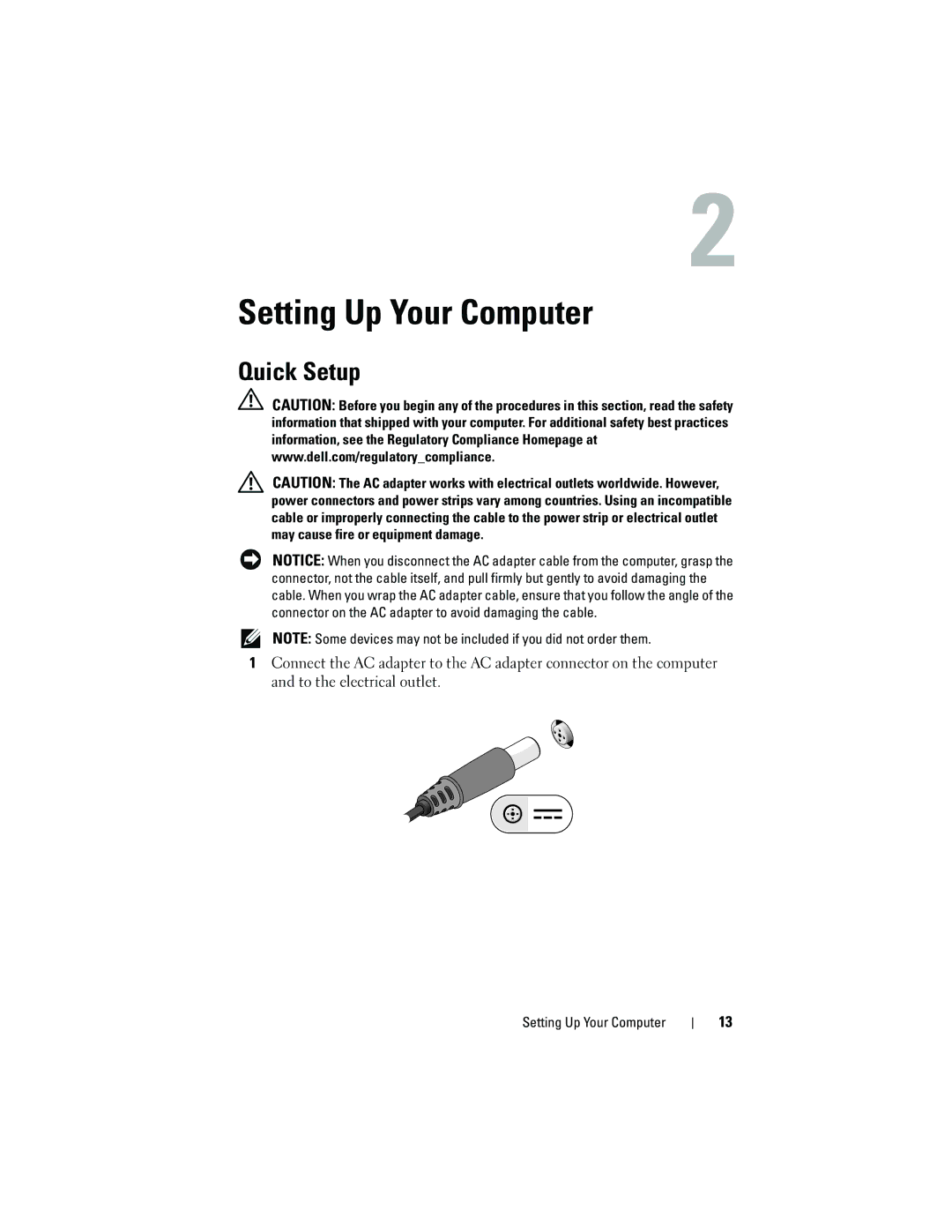 Dell E4300 specifications Setting Up Your Computer, Quick Setup 