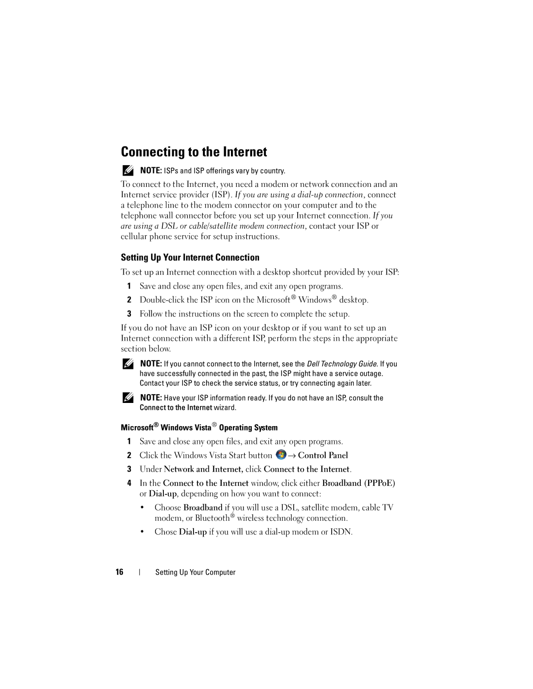 Dell E4300 specifications Connecting to the Internet, Setting Up Your Internet Connection 