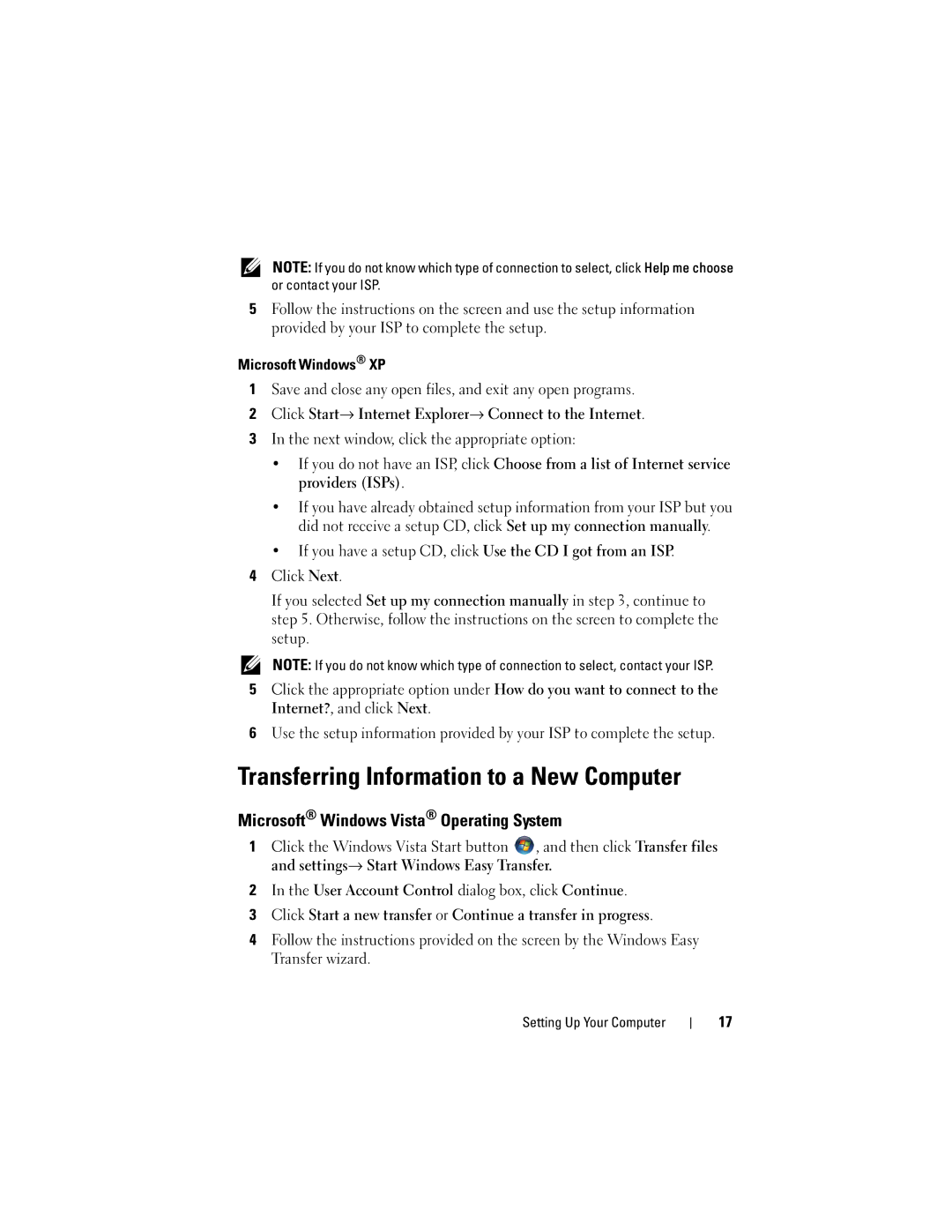 Dell E4300 specifications Transferring Information to a New Computer, Microsoft Windows Vista Operating System 