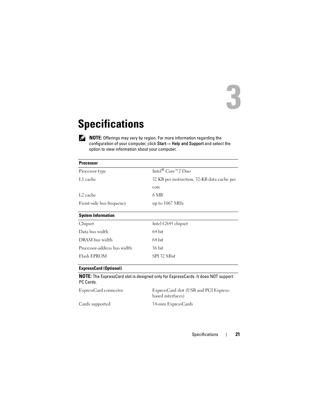 Dell E4300 specifications Specifications 