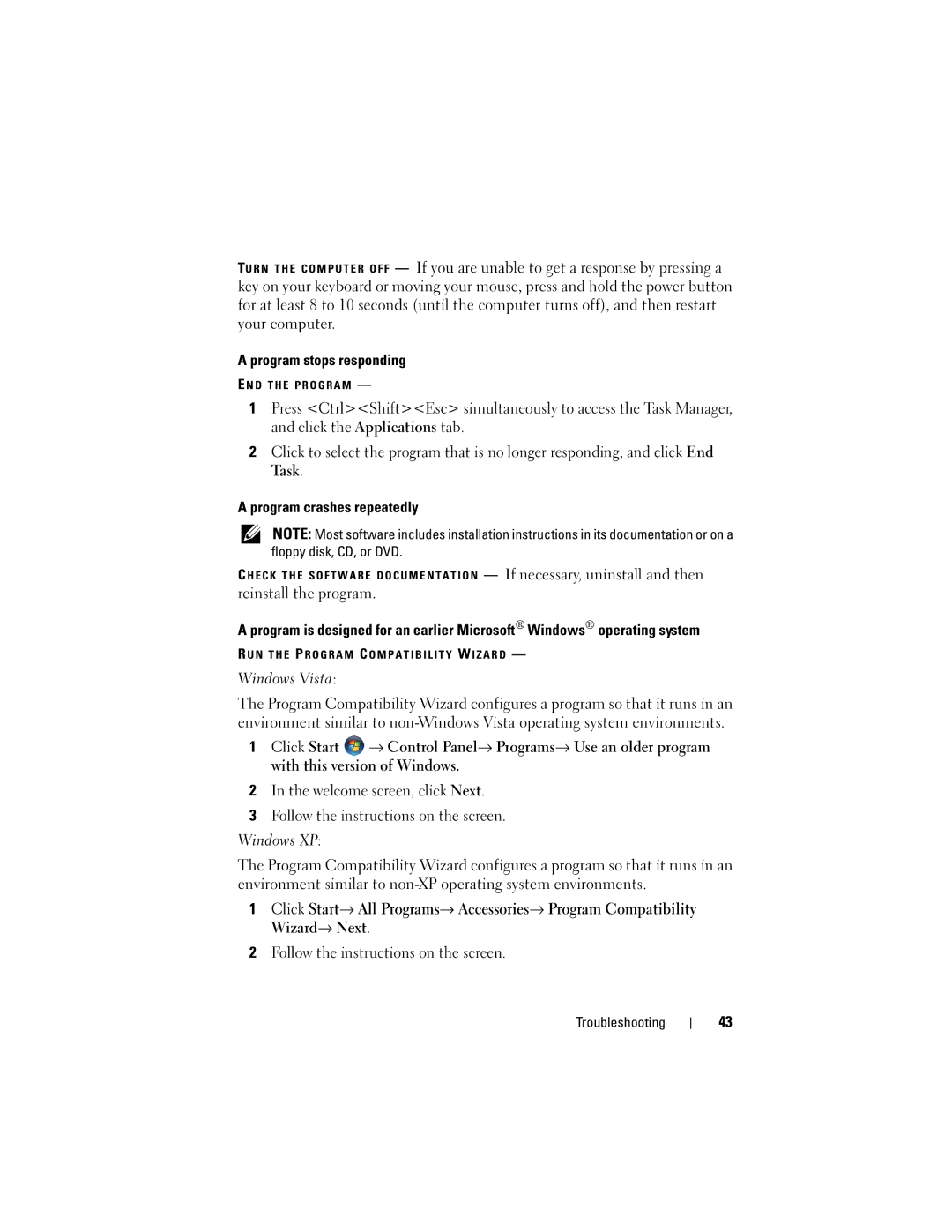 Dell E4300 specifications Windows XP 