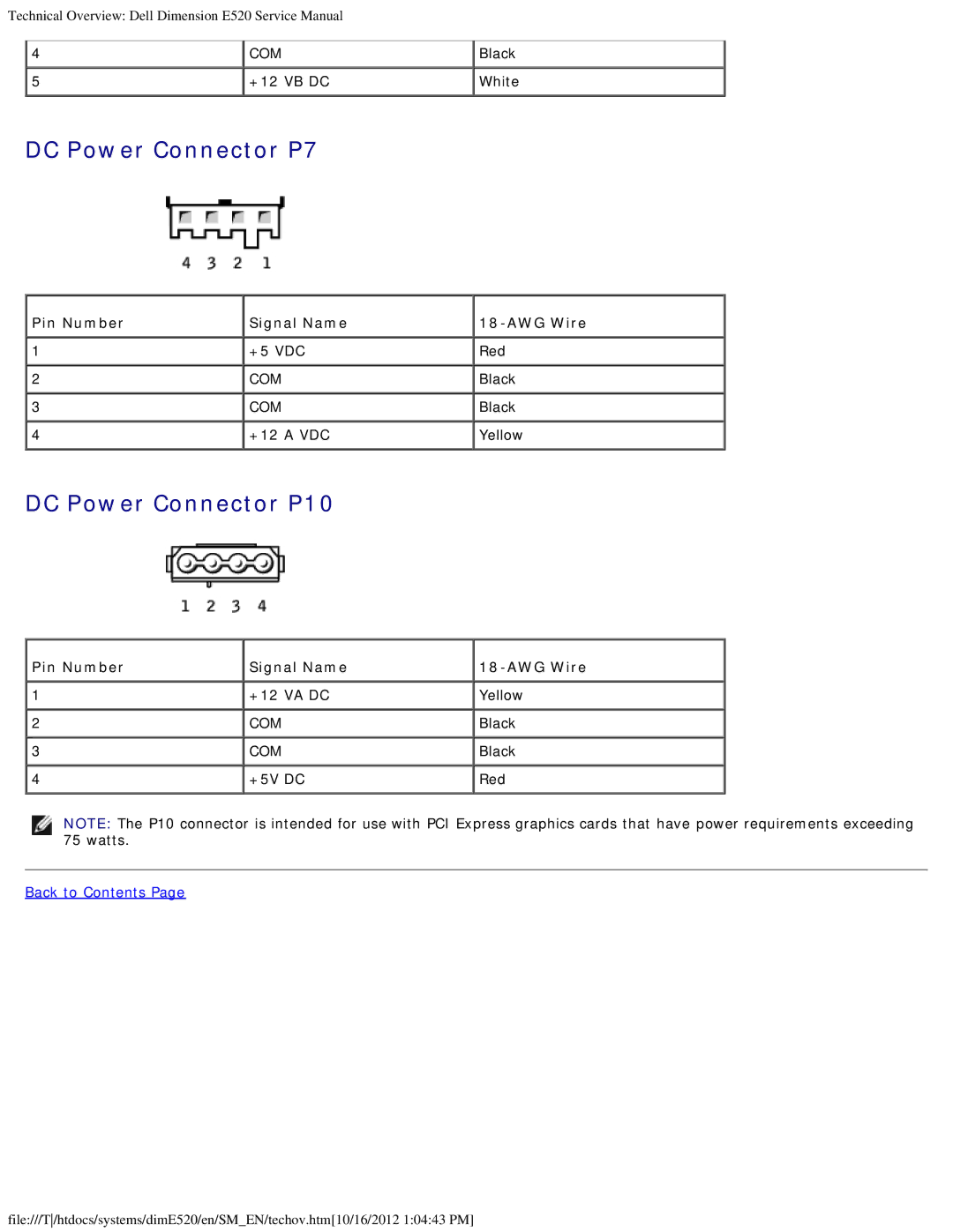 Dell E520 service manual DC Power Connector P7, DC Power Connector P10 