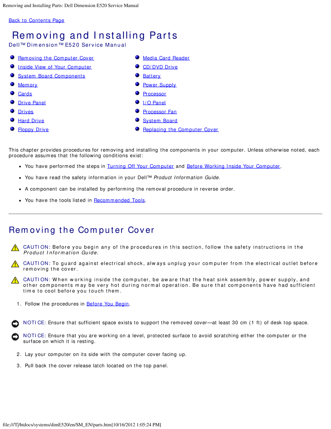 Dell E520 service manual Removing and Installing Parts, Removing the Computer Cover 