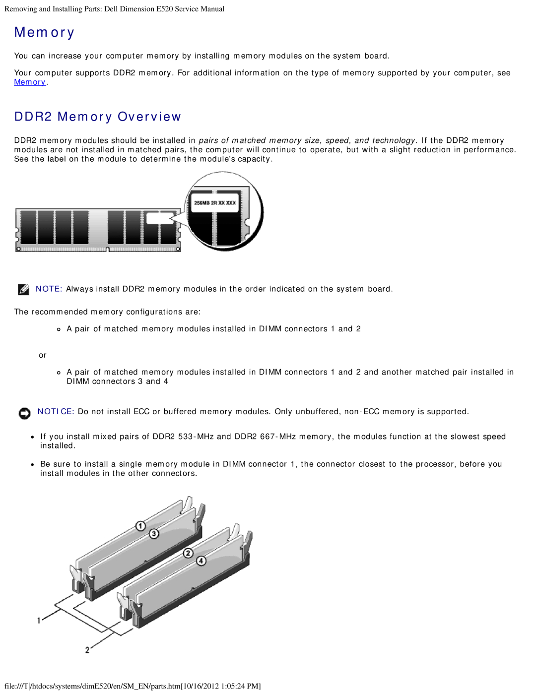 Dell E520 service manual DDR2 Memory Overview 