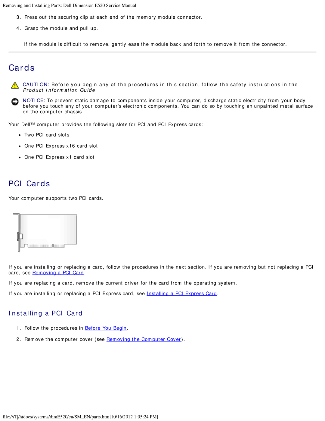 Dell E520 service manual PCI Cards 