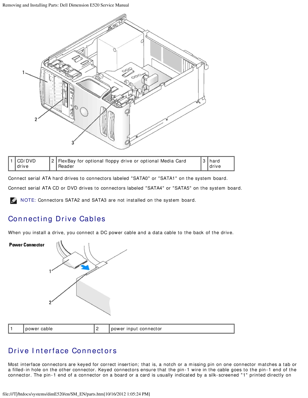 Dell E520 service manual Connecting Drive Cables, Drive Interface Connectors 