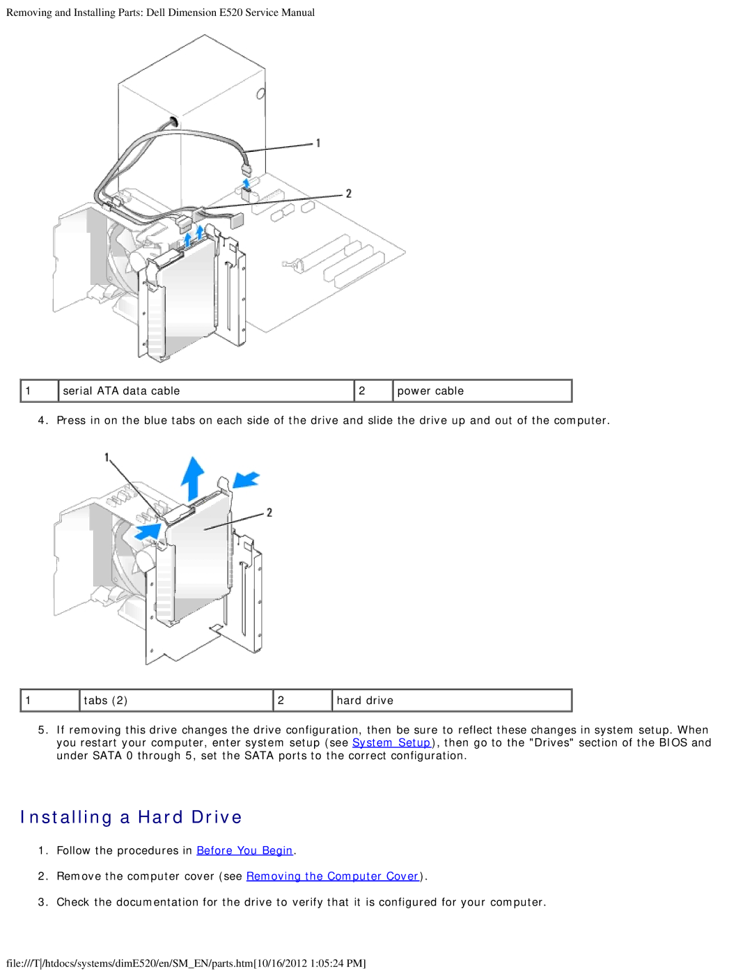 Dell E520 service manual Installing a Hard Drive 