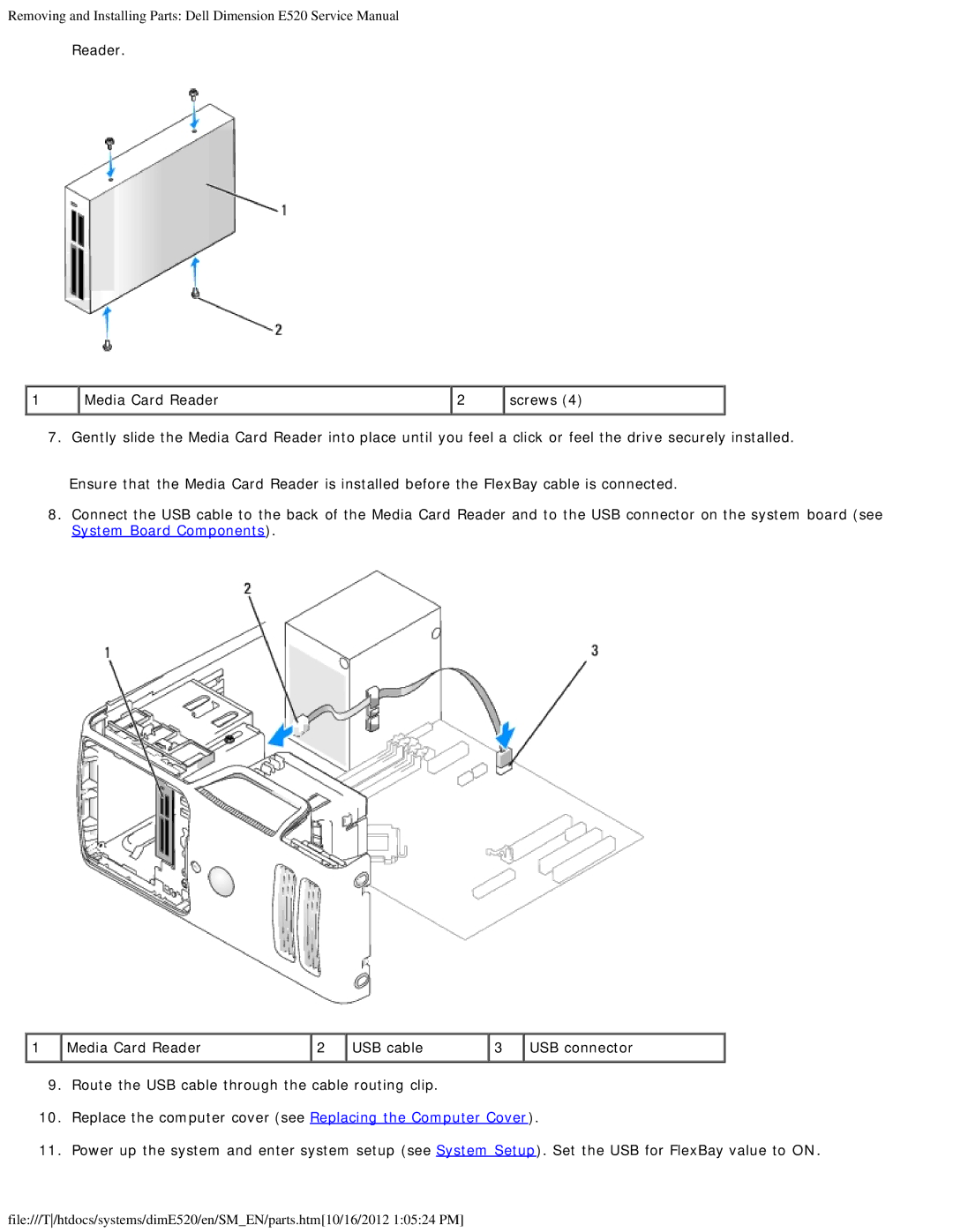 Dell E520 service manual Reader Media Card Reader Screws 