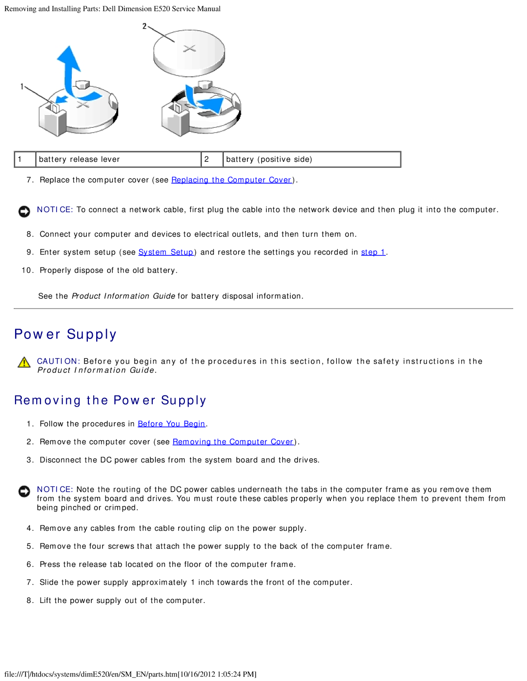 Dell E520 service manual Removing the Power Supply 