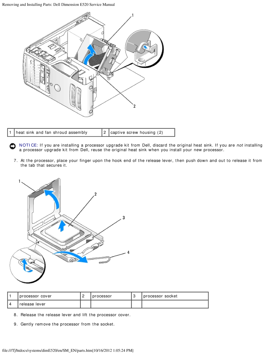 Dell E520 service manual Processor socket 