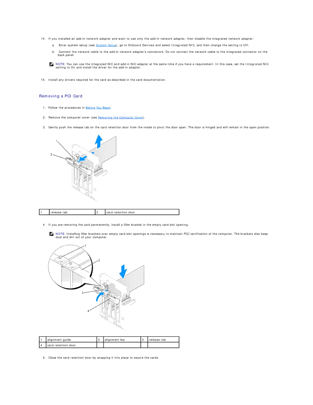 Dell E521 specifications Removing a PCI Card 