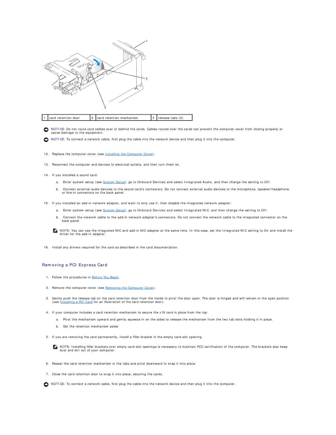 Dell E521 specifications Removing a PCI Express Card 