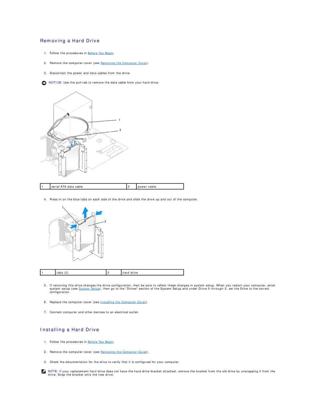 Dell E521 specifications Removing a Hard Drive, Installing a Hard Drive 