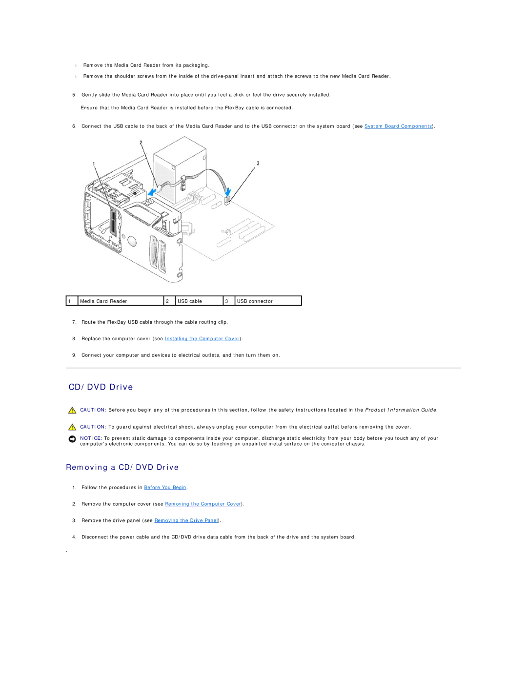 Dell E521 specifications Removing a CD/DVD Drive 