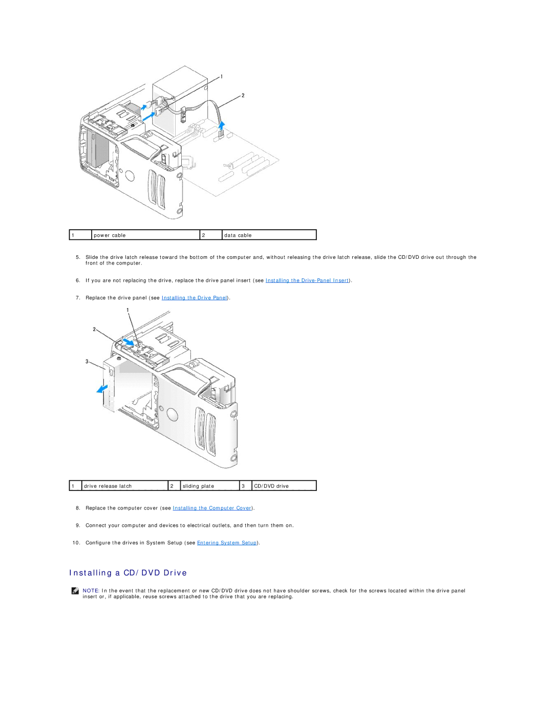 Dell E521 specifications Installing a CD/DVD Drive 