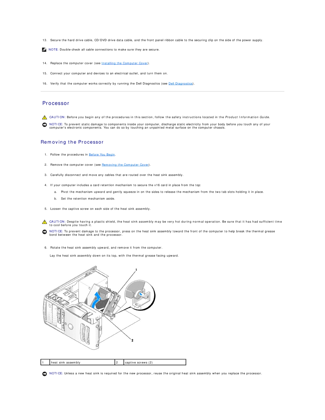 Dell E521 specifications Removing the Processor 