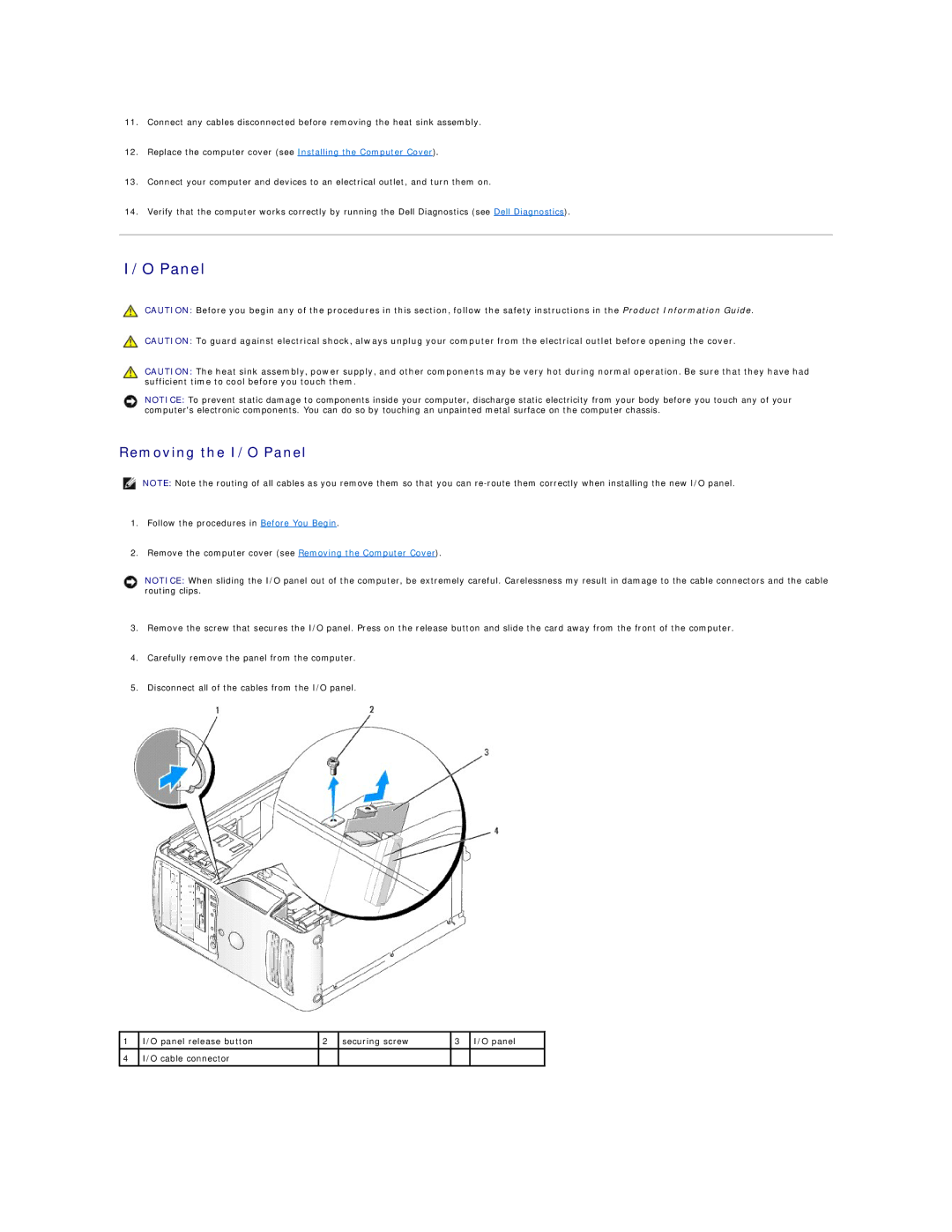 Dell E521 specifications Removing the I/O Panel 