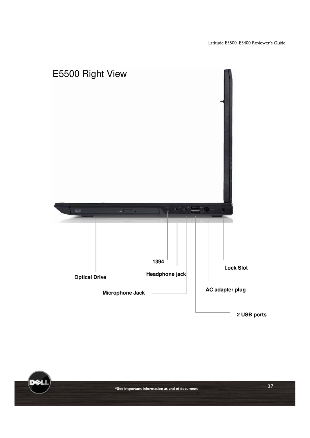 Dell E5400 manual E5500 Right View 