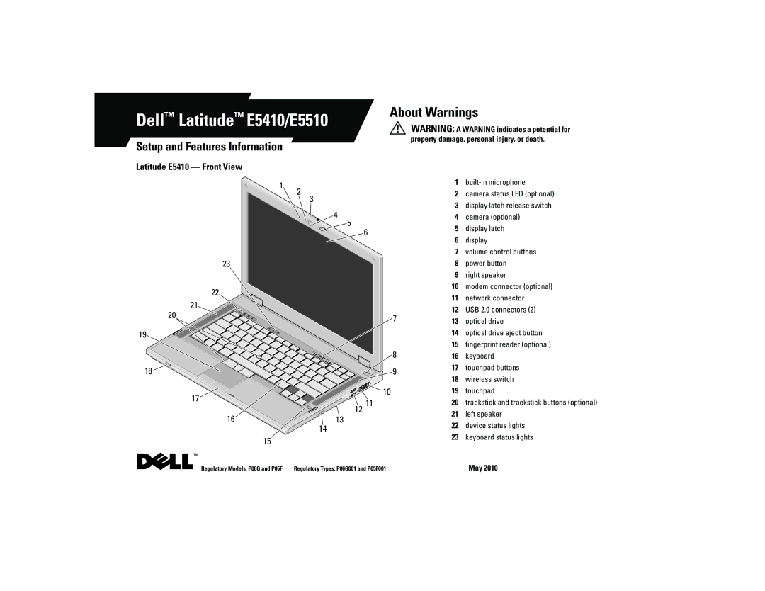 Dell manual Dell Latitude E5410/E5510, Latitude E5410 Front View 