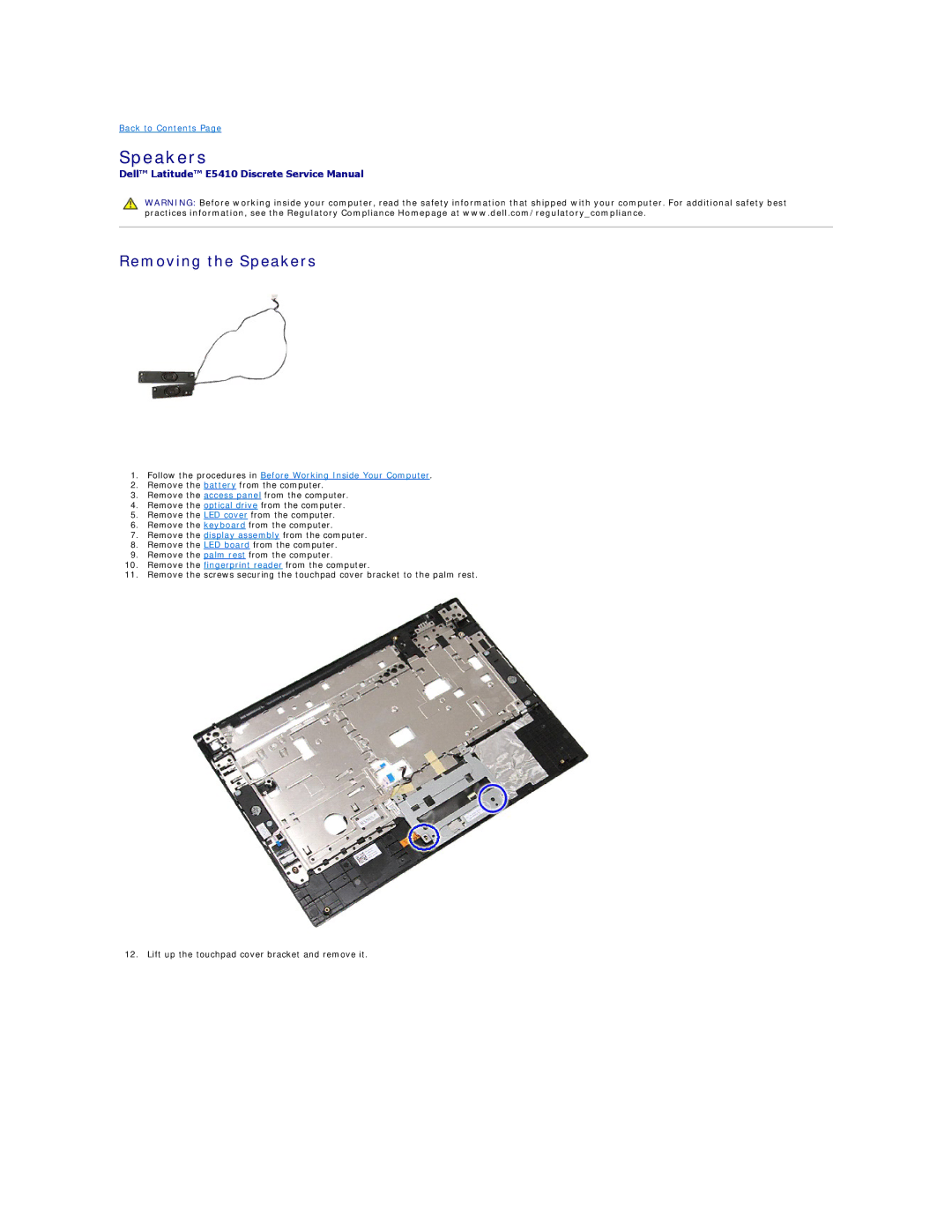 Dell E5410 specifications Removing the Speakers 