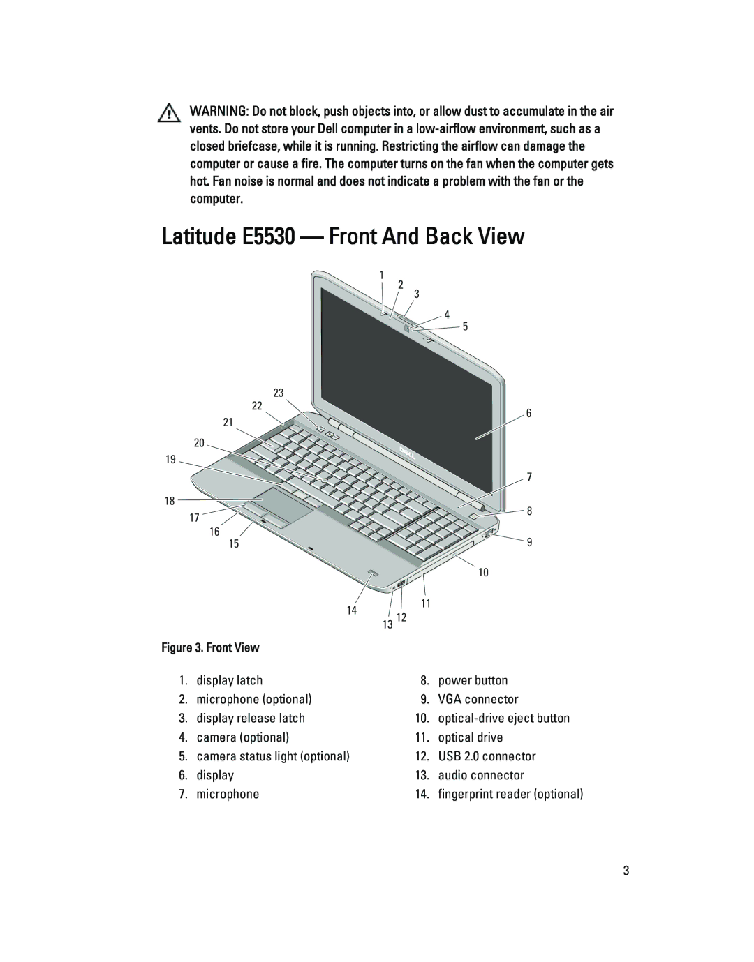 Dell E5430 manual Latitude E5530 Front And Back View 