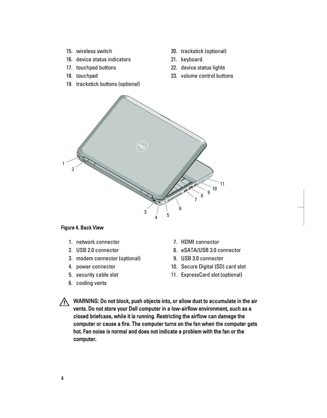 Dell E5430, E5530 manual Trackstick buttons optional 