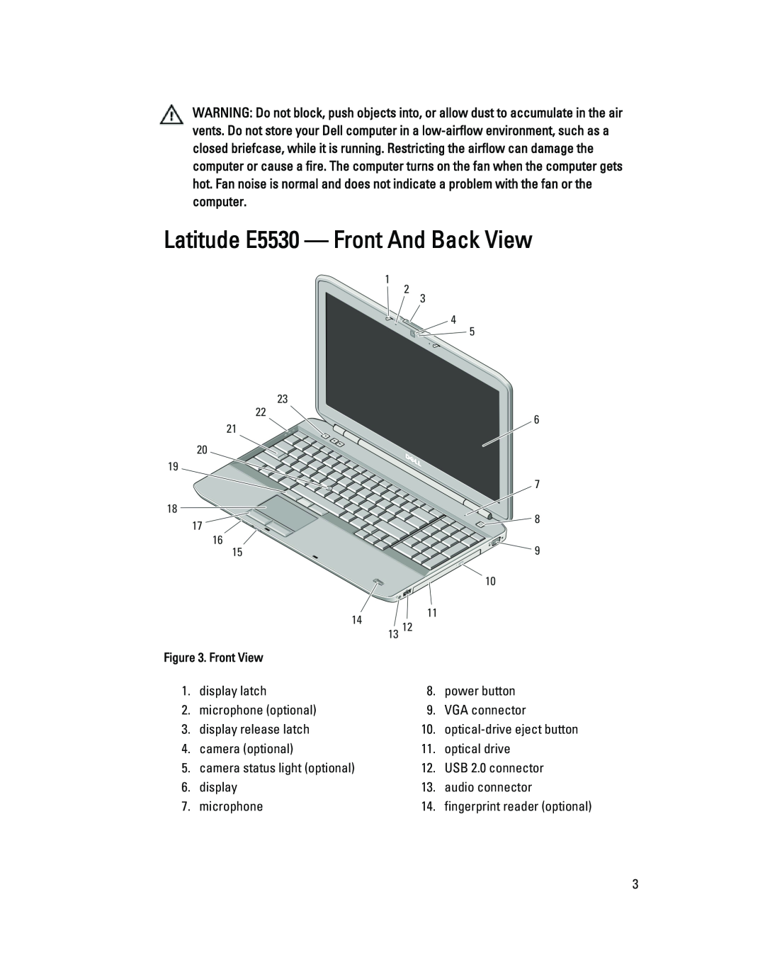 Dell E5430 manual Latitude E5530 - Front And Back View 