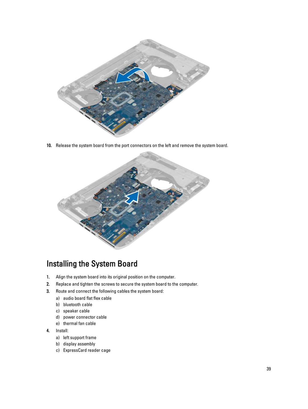 Dell E5430 owner manual Installing the System Board 