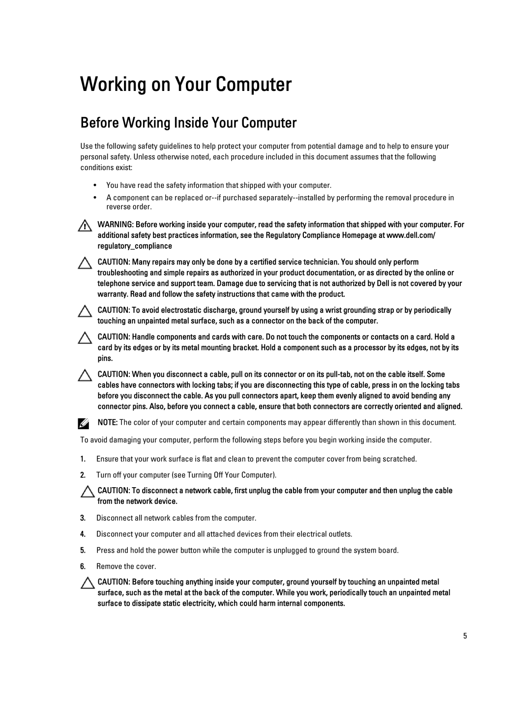 Dell E5430 owner manual Working on Your Computer, Before Working Inside Your Computer 