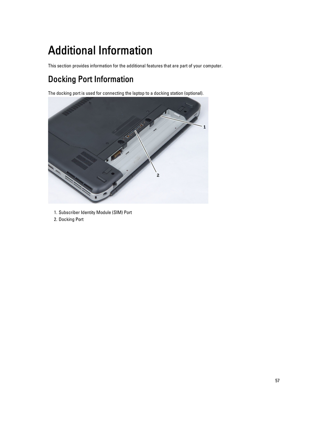 Dell E5430 owner manual Additional Information, Docking Port Information 