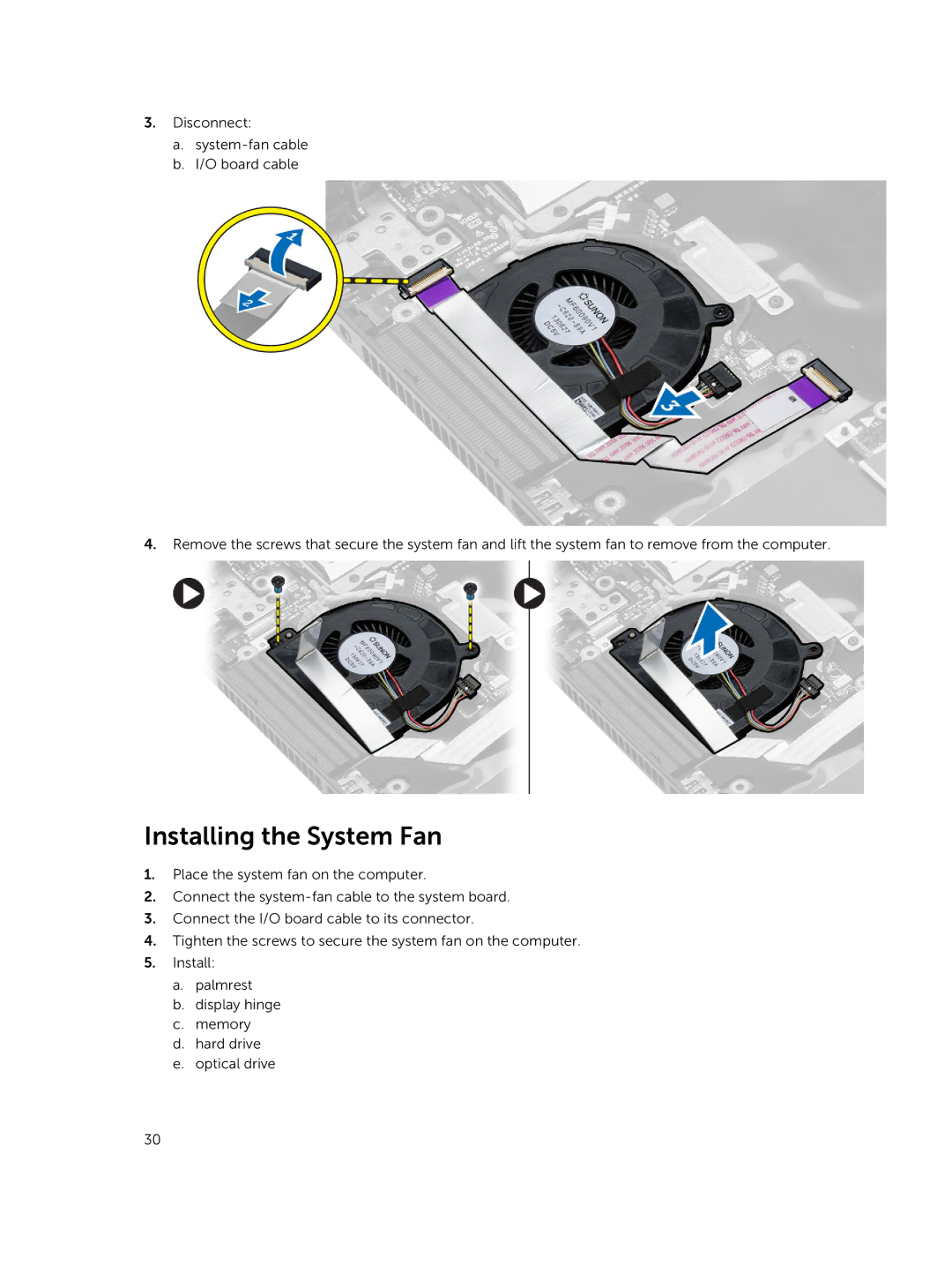 Dell E5440 owner manual Installing the System Fan 