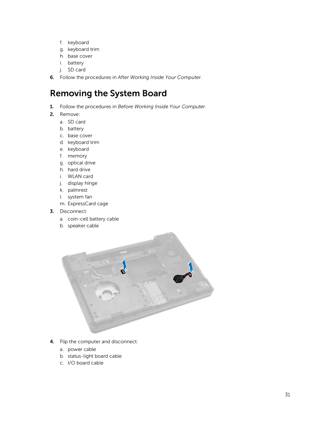 Dell E5440 owner manual Removing the System Board 