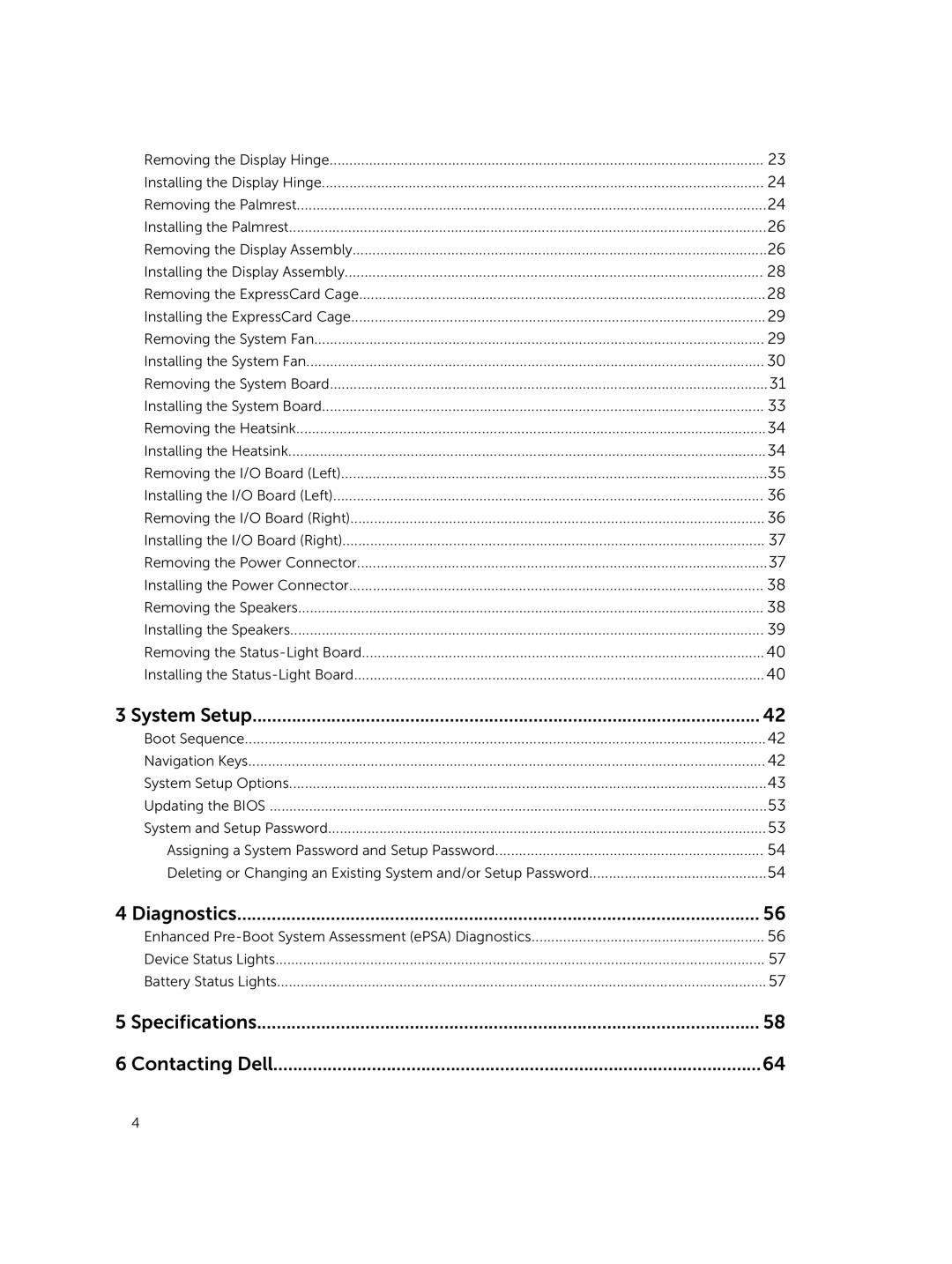 Dell E5440 owner manual Specifications Contacting Dell 