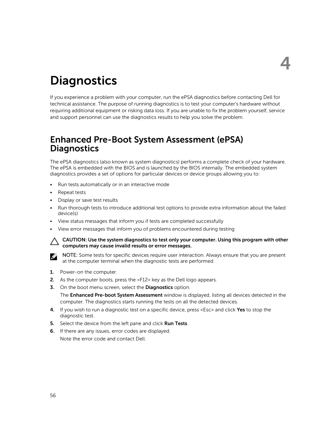 Dell E5440 owner manual Enhanced Pre-Boot System Assessment ePSA Diagnostics 