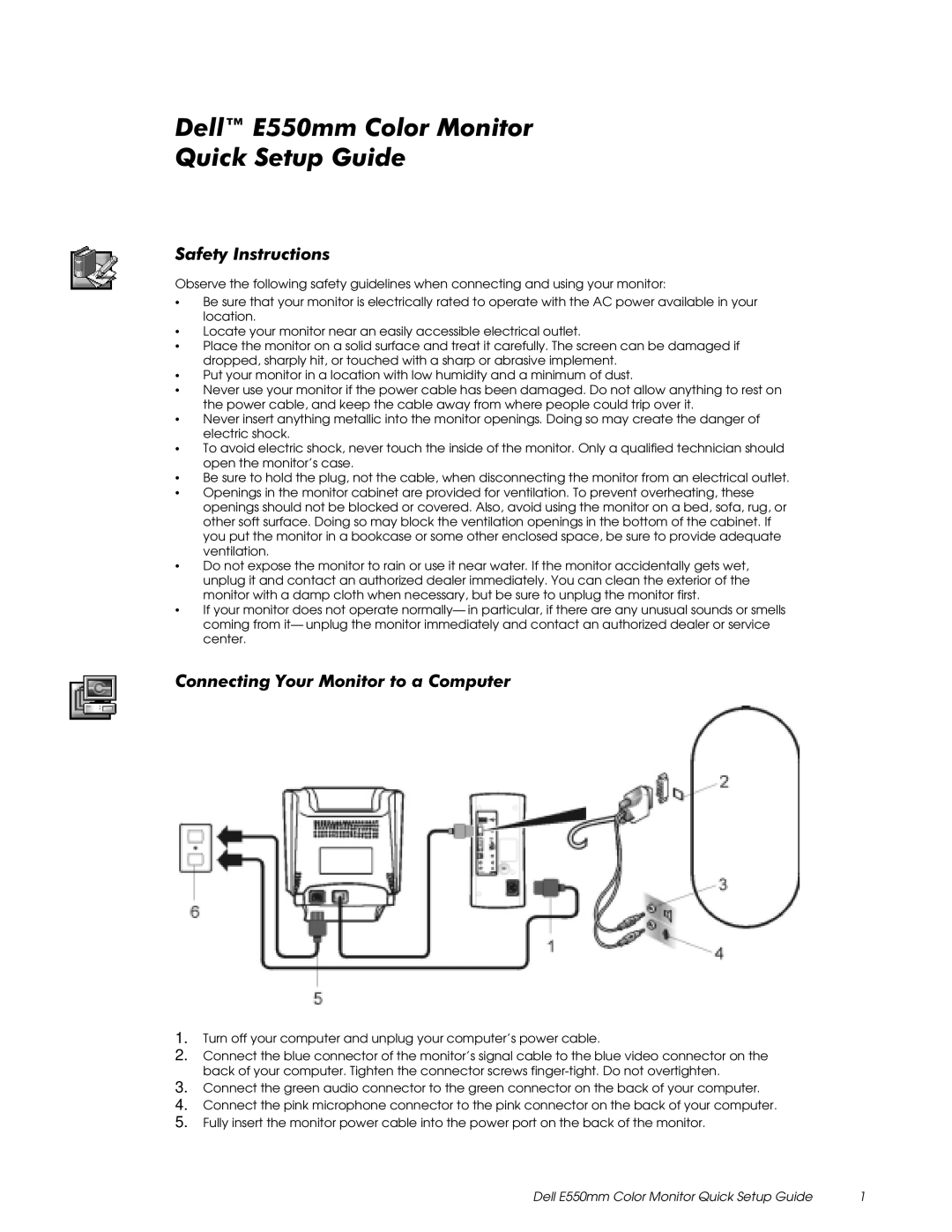 Dell E550mm setup guide 6DIHW\4XLFN,QVWUXFWLRQV6HWXS*XLGH 