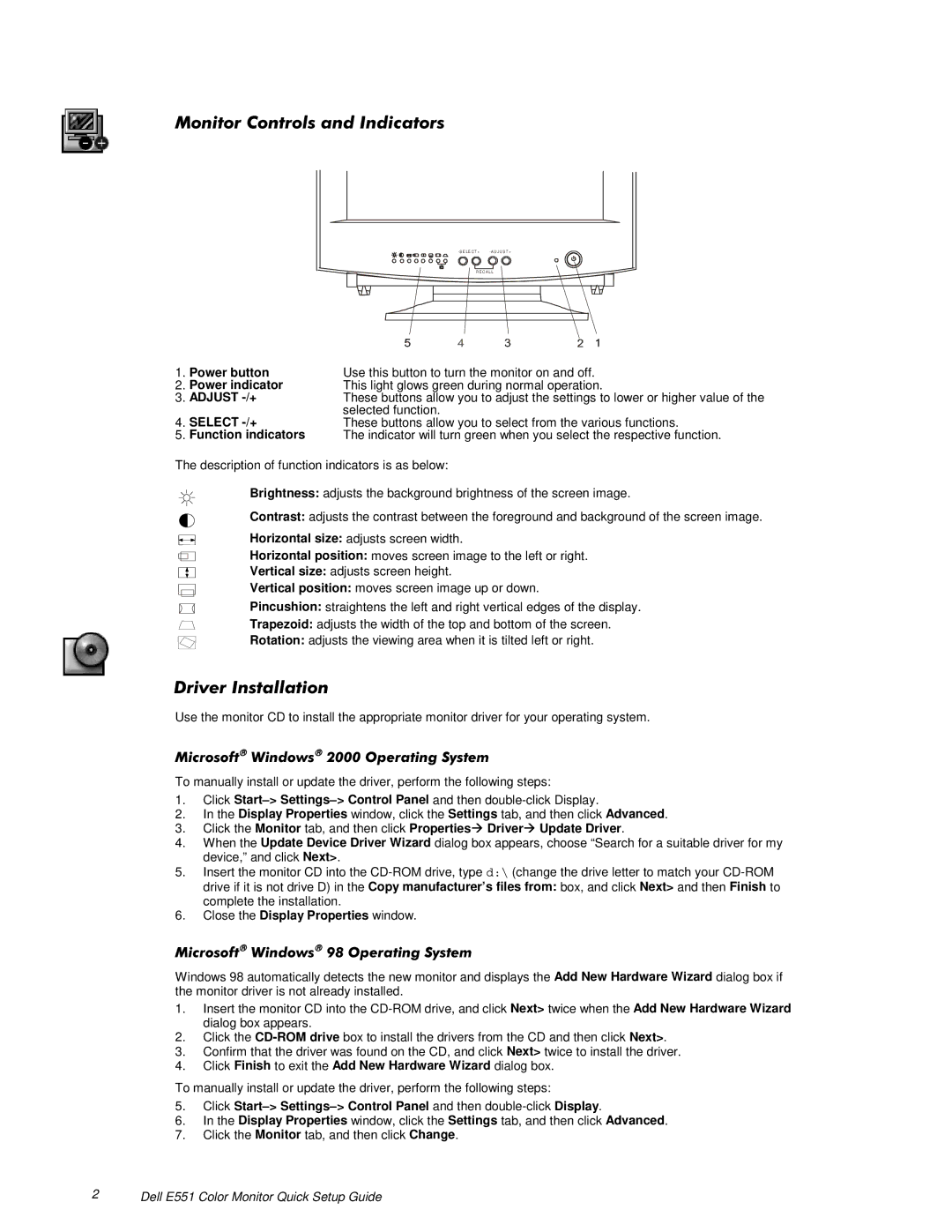 Dell E551 Power button, Power indicator, Function indicators, Click Finish to exit the Add New Hardware Wizard dialog box 