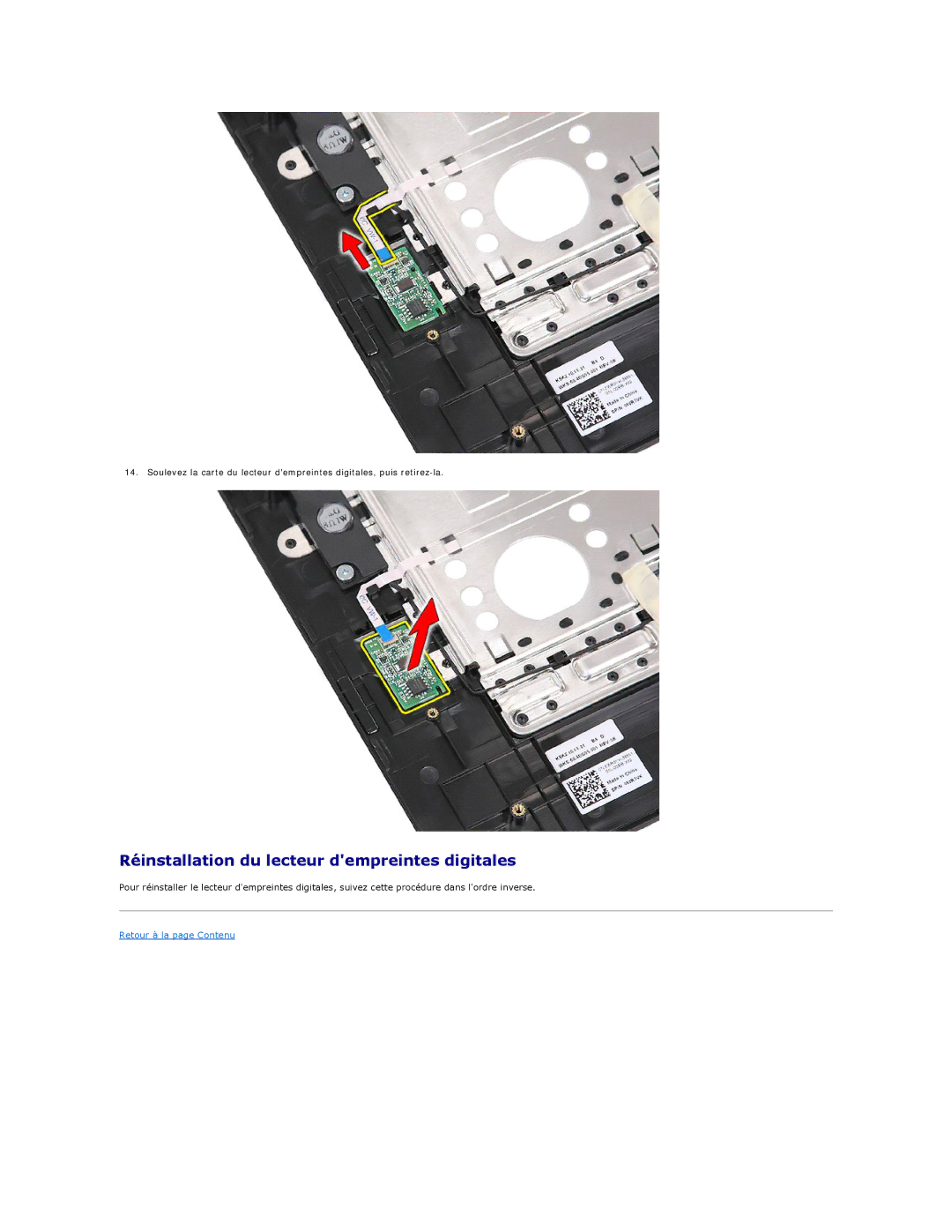 Dell E5510 manual Réinstallation du lecteur dempreintes digitales 