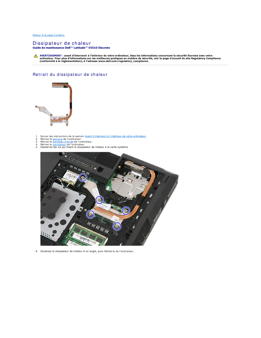 Dell E5510 manual Dissipateur de chaleur, Retrait du dissipateur de chaleur 