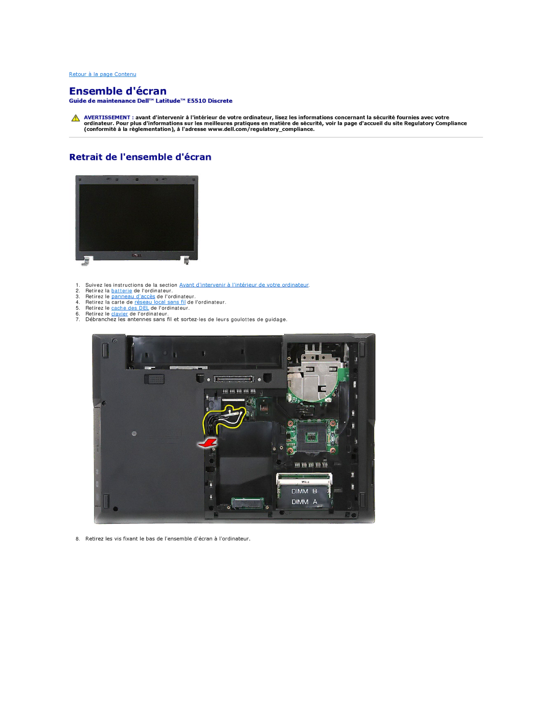 Dell E5510 manual Ensemble décran, Retrait de lensemble décran 