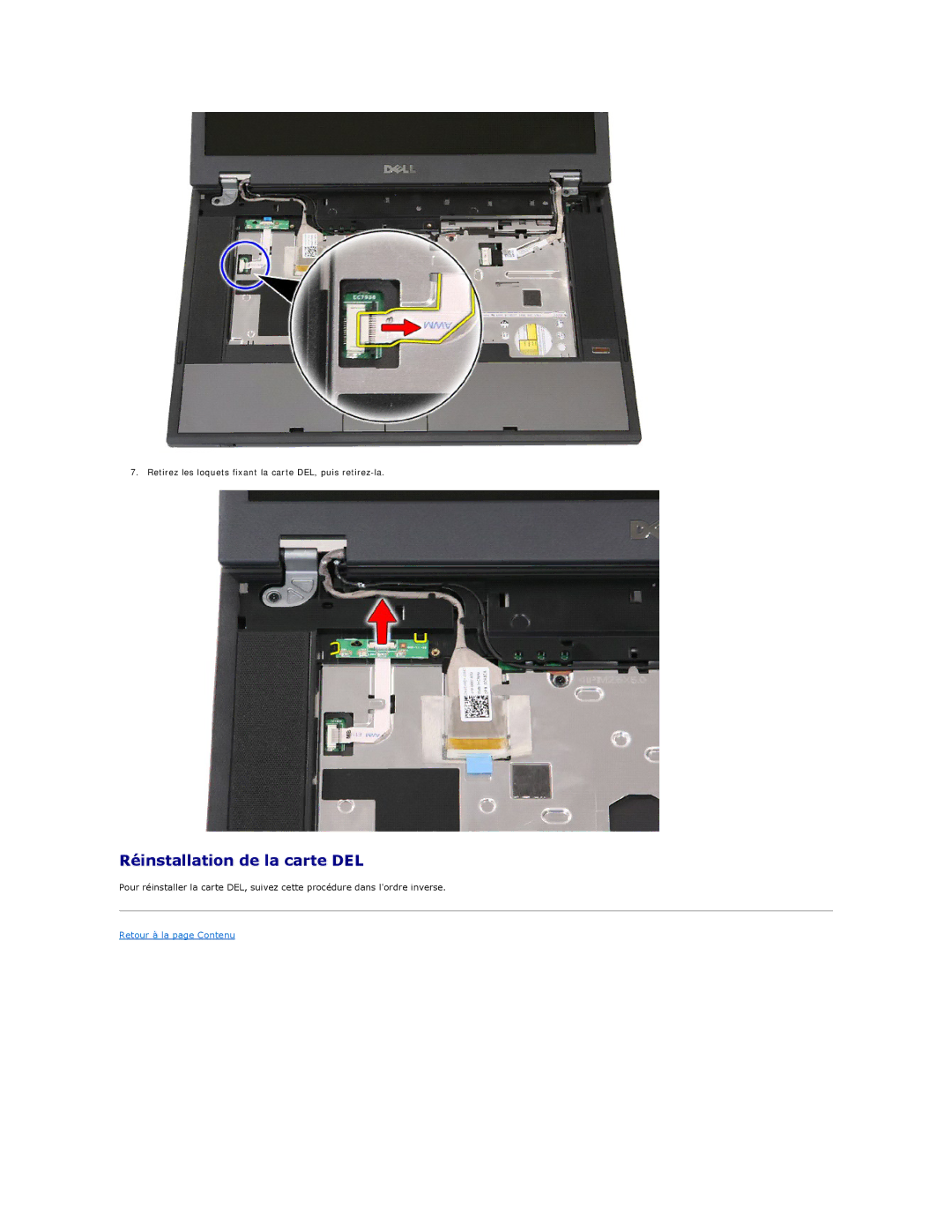 Dell E5510 manual Réinstallation de la carte DEL 