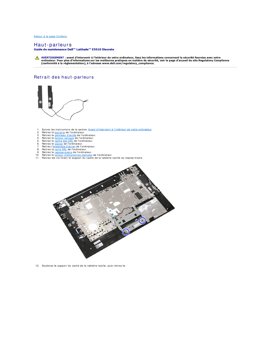 Dell E5510 manual Haut-parleurs, Retrait des haut-parleurs 