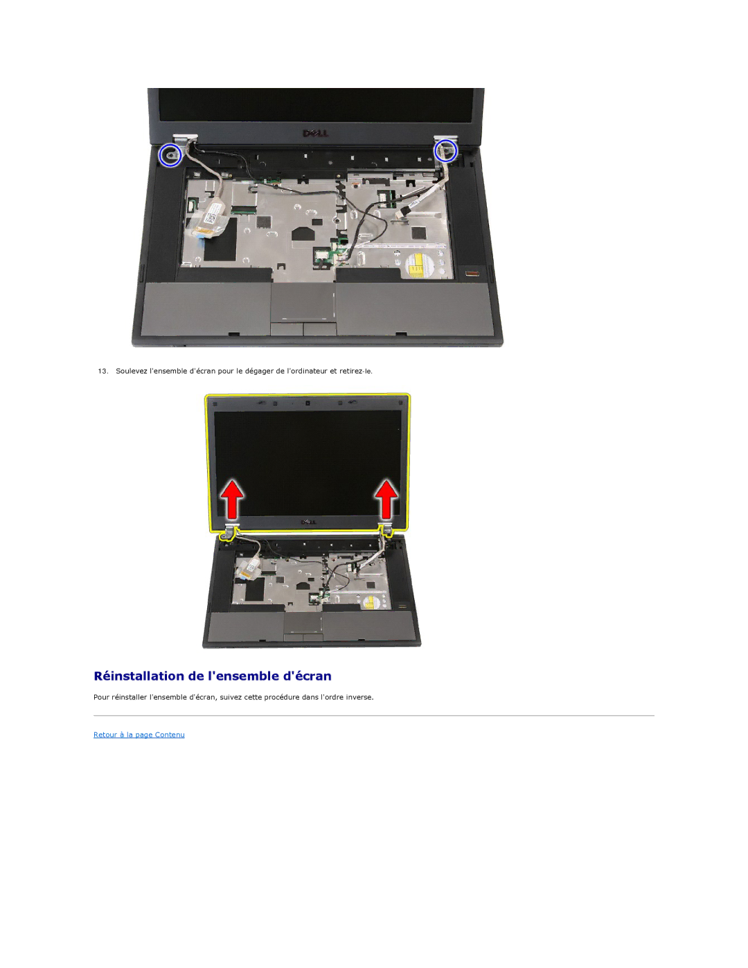 Dell E5510 manual Réinstallation de lensemble décran 